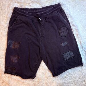 Wt02 Mens black casual lounge Shorts with Patches medium 8” inseam no liner